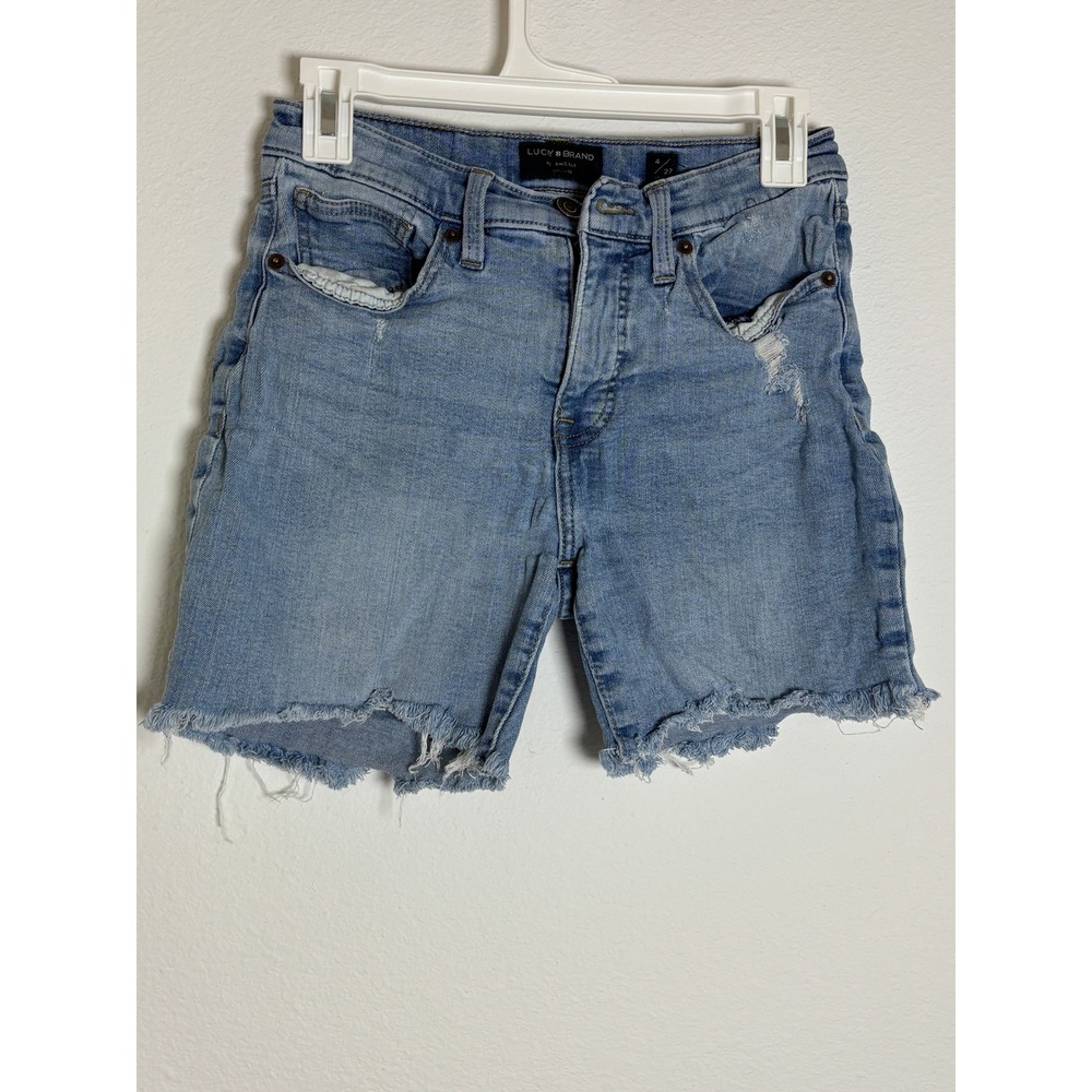 Lucky Brand‎ Denim Shorts Womens 4 27 Blue Medium Wash Raw Hem Distressed Casual